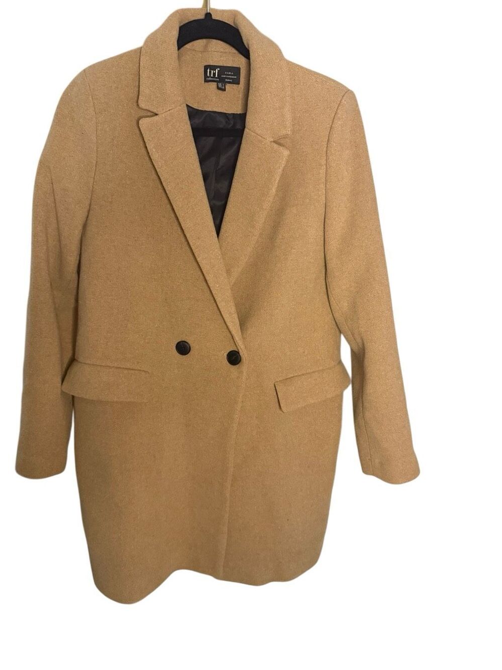 Zara TRF Wool Blend Double-Breasted Camel Coat Women’s Size Large